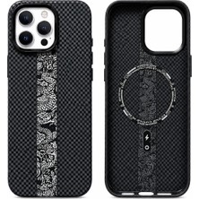 Arkay iPhone 15 Pro Max Siyah Beyaz Karbon Kılıf Magsafe Mıknatıslı Premium Darbe Emici Aleminyum Kamera Çerçevesi Ve Aleminyum Tuşlar