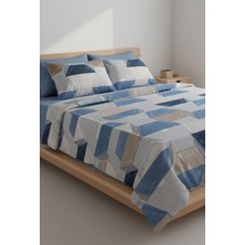 Erca Home Tekstil Ürünleri Ranforce Kumaş Yastıklı Lastikli Çift Kişilik Çarşaf Takımı/ 160X 200 Mavi