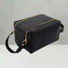 Belirtilmemiş El Yapımı Hakiki Deri Seyahat Organizeri - Altın Fermuarlı Makyaj Çantası & Dopp Kit
