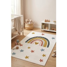 Norella Home Gökkuşağı Desenli Çocuk Odası Halısı Kaymaz Taban Yıkanabilir Pastel Modern Halı