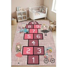Norella Home Kız Çocuk Seksek Oyun Halısı Kaymaz Taban Yıkanabilir Prenses Temalı Çocuk Odası Halısı