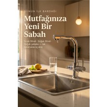 Watalina Likuan Akıllı 3 Yollu Tri-Flow Mutfak Bataryası | Sıcak/soğuk Filtreli + Şebeke | LED Renk Göstergeli L-Tipi Krom
