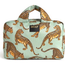 Wouf Emerald Leopard Renkli Baskılı Büyük Boy Kadın Makyaj Çantası 29 x 18 cm - Renkli Baskılı Şık Makyaj Çantası