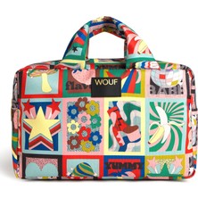 Wouf Discobabe Renkli Baskılı Kadın Makyaj Çantası 29 x 18 cm - Renkli Baskılı Şık Makyaj Çantası