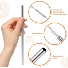 Uslucan Alışveriş Ekstra Uzun Paslanmaz Çelik Pipet Seti – 3 Parça (Eğri + Düz + Fırça)