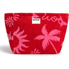 Wouf Tulum Kırmızı Baskılı Kadın Makyaj Çantası 30 x 22 cm - Renkli Baskılı Şık Makyaj Çantası