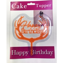 Marsilyan™- Happy Birthday Yazılı Turuncu Dallı Pasta Kek Çubuğu