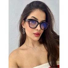 Premini Kalın Siyah Köşeli Unisex Cat Eye Gözlük, Trend ve Işık Koruma Özellikli