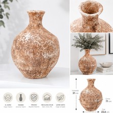 Art By Aslı El Yapımı Dekoratif Vazo 31 cm Kırılmaz Eskitme Kahve Modern Salon Konsol Vazosu