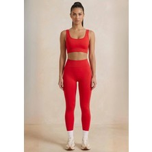 Formactive Kırmızı U Yaka Büstiyer Push Up Dikişsiz Tayt Takım