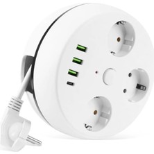 7 In 1, Akım Korumalı Grup Priz, 3'lü, Anahtarlı, 3 Usb, 1 Type-C, 1.5 Metre Kablolu, Kablosu To