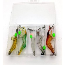 5 Adet Fosforlu Gerçekçi Silikon Karides Balık Yemi - Kutulu - 7,5cm 5,5gr