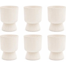 Omnipazar SO-LTSA01 Lotus Ayaklı Plastik Vazo Çiçek Saksı 1.8 Litre No:1 Beyaz 6 Adet