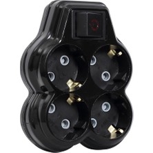 Anahtarlı Golyat, Dörtlü Topraklı Priz Çoklayıcı Fiş, Siyah Renk, 16A 250 Volt, Max 3600 Wat