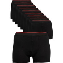 Nacar Store Erkek Pamuklu Likralı Boxer 12'li Paket Siyah Renk Düz Tasarım