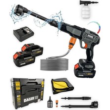 Aqua Force 21V Kömürsüz Şarjlı Yüksek Basınçlı Yıkama Makinesi Seti | Çift 4.0 Ah Akü +
