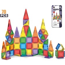 Store - 70 Parça Mini Manyetik Blok Seti 3.75 cm Güçlü Mıknatıslı Renkli 3D Yapı Oyuncak Ste