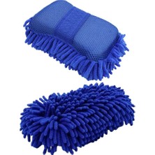 Mikrofiber Araba Yıkama Süngeri – Bir Yüzü Makarna, Diğer Yüzü Mop Bezi Mavi 1 Adet