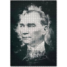 Mustafa Kemal Atatürk Portresi ve Imzası Görseli 1000 Parça Puzzle Yapboz Mdf Ahşap