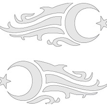 Usta Ay Yıldız Türk Bayrağı 2 Adet Sticker 00929 Beyaz 12 x 5 cm