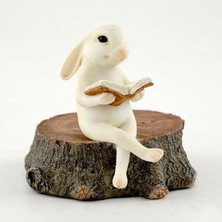 Collection Minyatür Peri Bahçesi ve Teraryum Tavşanı Kütük Heykeli Üzerinde Okuyan, Küçük