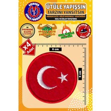 ile Yapışan Arma Yama, Türk Bayrağı Yuvarlak (4 Adet) Ütüyle Yapışan Nakış Dokuma Aplike