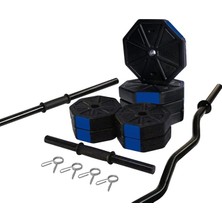 Spor 60 KG(150 Cm) Düz Bar + Z Bar Dambıl Ağırlık Halter Full Set Mavi Kapaklı