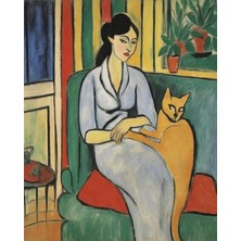 Baskılı Sayılarla Boyama Hobi Seti (Çerçeveli) 40X50 Cm: Kedi ve Kadın 1