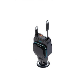 96W Araç Şarj Cihazı – Pd3.0 & Qc3.0 Hızlı Şarj, Çift Toplanabilir Kablo (Type-C + Lightnin