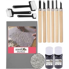 Baskı Seti 1 Paket A4 20 x 30 Linolyum Tabaka Gri Linol Oyma Seti 6 Bıçaklı Rulo Fırça Mürekk