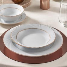 Porselen Soprano 23 cm Çukur Yemek Tabağı 6 Adet Çift Altın Yaldız