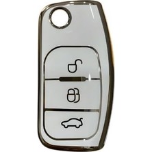 Keys Ford Focus, Fiesta, Mondeo, C-Max, Courier Araç Kumanda Kılıfı (Beyaz-Altın)
