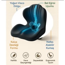 Visko 5d Tasarım Bel ve Oturma Minderi, Viskoelastik, Siyah, Araba ve Ofis Koltuğu Için