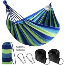 Çift Kişilik Xl 260X150CM Kemerli Kolay Kurulabilir Kanvas Hamak Çantalı Mavi