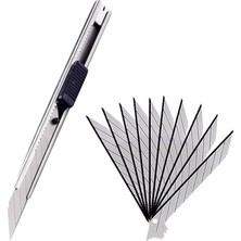 Adet Ince Metal Gövdeli Maket Bıçağı Cep Tipi Mini Ince Falçata 10LU Yedek Uçlu Set