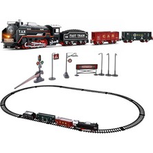 23 Parça Işıklı Klasik Tren Seti 105CM 3 Farklı Ray Modeli Pilli Retro Kara Tren Otomatik On A�