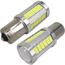 P21W Beyaz Mercekli LED 93 Sinyal Stop Ampul 33 LED 12V Tek Duy Düz Tırnak