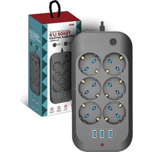 Akım Korumalı Priz Çocuk Korumalı 6'lı 2 Metre Uzatma Kablosu 6xpriz 3xusb Priz