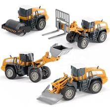 Metal Başlıklı Iş Makinaları Seti Ekskavatör Kar Küreyici Forklift Silindir 4 Ü 1 Arada Set