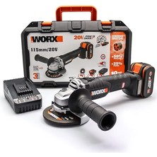 WX813 20VOLT 4.0AH. Li-Ion Tek Akülü 115MM Kömürsüz Profesyonel Şarjlı Avuç Taşlama