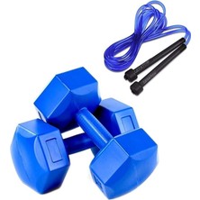 Dambıl Seti 2x5 kg Mavi Renkli Dayanıklı Dumbbell Atlama İpi Hediyeli LYT-15498D