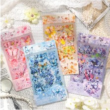 Craft 4 Sayfa 60 Adet Şeffaf Pembe Kelebek Çiçek Sticker Bullet Journal Scrapbook Laptop Ajanda P