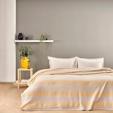 Motto ÇIZGILI%100 Pamuk Pike Takımı, Sarı, Tek Kişilik