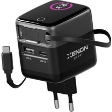 Smart Hızlı Şarj Adaptörü | 70W Gan Usb-C & Usb-A Dahili Type-C Kablo Pd Pps Dijital Ekran X641