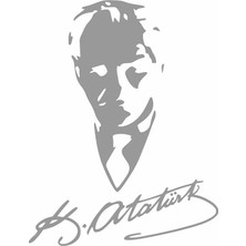 Usta Mustafa Kemal - Atatürk Imza Sticker Araba 00565 Gri 12X9 cm