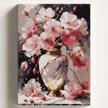Boyama Tuval Hobi Seti Pembe Vazo Temalı Fırça ve Boya Dahil Set (Çıtalı) 40X50 cm Kendin Yap