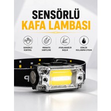 AyrStore Buğz Sensör Kontrollü Şarjlı Beyaz LED Kafa Lambası ve El Feneri