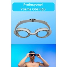 Premini Şeffaf Camlı Yüzücü Gözlüğü, Buhar Yapmaz, Profesyonel Kalite, Gri Tasarım