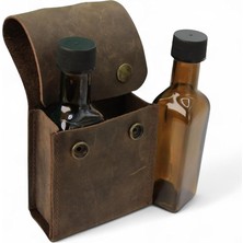 Bushcraft El Yapımı Deri Yağdanlık Seti – 2 Adet 100 ml Cam Şişe + Sızdırmaz Kapaklı Taş