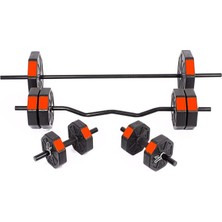 Spor 50 kg (150 Cm) Düz Bar + Z Bar Dambıl Dumbell Ağırlık Halter Full Set Kırmızı Kapaklı